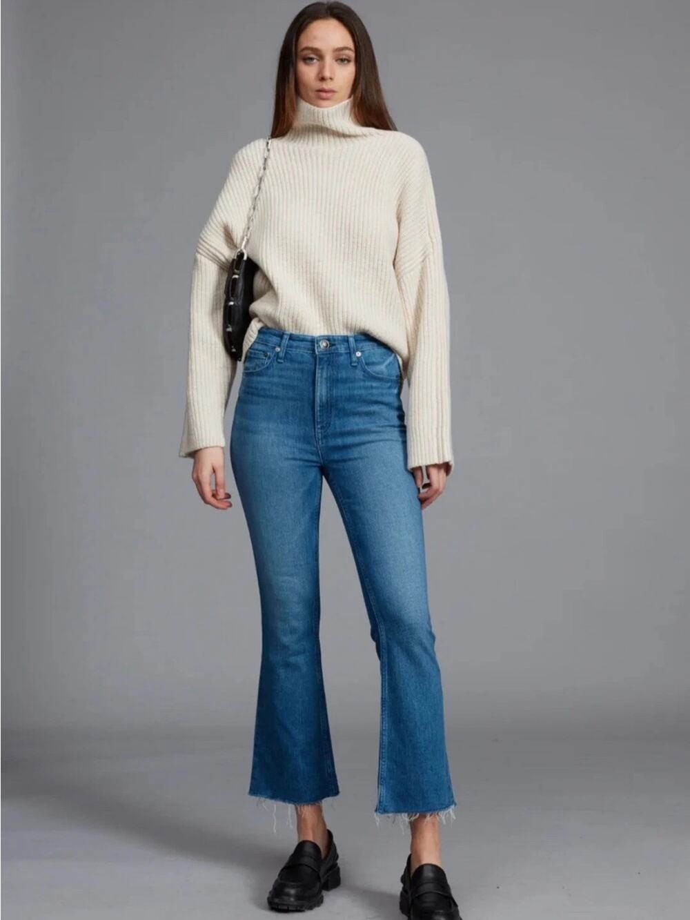 Rag & Bone Casey High Rise Ankle Flare Jeans Cindy Wash Raw Hem 30